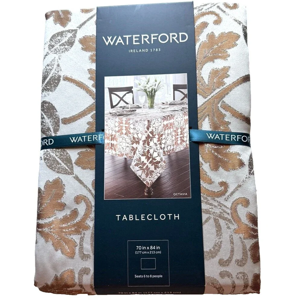 Waterford Linens Octavia Tablecloth 70x84 Copper Gray Luxury Holiday Christmas